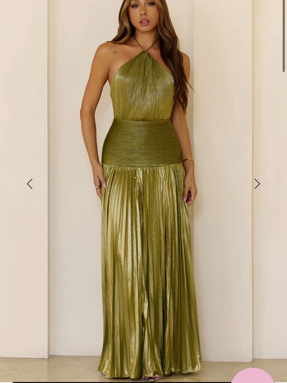 Metallic Olive Halter Maxi dress